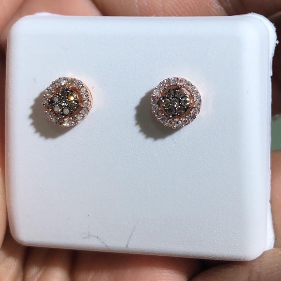 10k Rose Gold Brown Diamond Flower Earring 1/4CTW - Picture 2 of 2